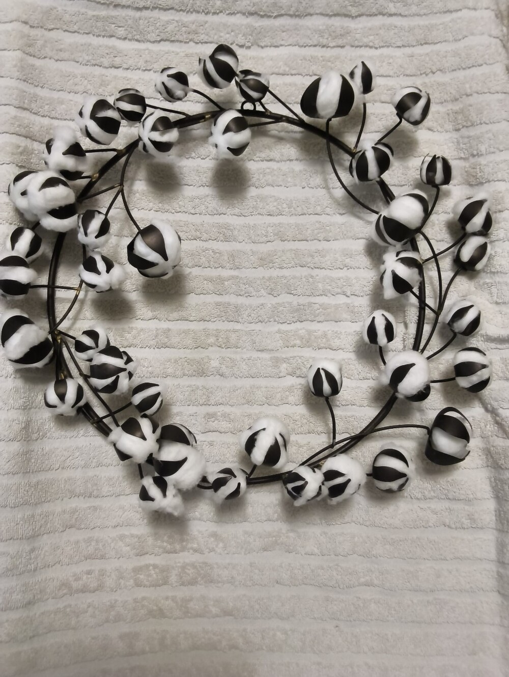 Black and White Cotton Ball Wreath - Decorative Home Accent